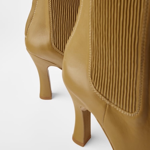 ZARA HIGH HEELED LEATHER ANKLE BOOTS BRAND NEW WITH TAGS KHAKI EUR 37 US 6.5 - Picture 5 of 5